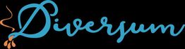 Texto "Diversum" en azul con un diseño decorativo en negro de fondo.