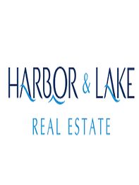 Logo for Harbor & Lake Real Estate, featuring stylized blue text and wave design elements.