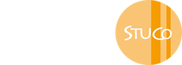 Orange Kreis-Logo mit zwei Linien und dem weißen Schriftzug "STUCO".