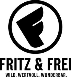 Logo mit stilisiertem "F" in einem Kreis, darunter der Text: "FRITZ & FREI. WILD. WERTVOLL. WUNDERBAR."