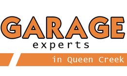 Logo reading "Garage Experts in Queen Creek" with orange and black text.