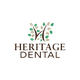 Logo with text "Heritage Dental" and stylized tree branches forming an "H" with leaves.