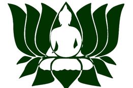 Silhouette d'un Bouddha assis sur une feuille de lotus verte.