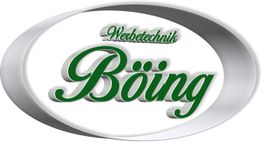 Logo mit grünem Text "Werbetechnik Böing" in einem grauen ovalen Rahmen.