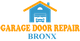 Blue house with an orange roof and a car inside. Orange line and blue text below.