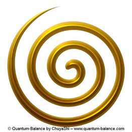 Goldene Spirale auf weißem Hintergrund, Symbol für Ausgleich und Energiefluss.