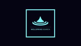 Blue square logo with concentric circles and text "Wellspring Search" on a black background.