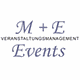 Logo mit Text: "M + E Veranstaltungsmanagement Events" auf weißem Hintergrund.