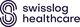 Logo von Swisslog Healthcare mit stilisiertem „S“ und Schriftzug.