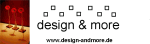 Logo von "design & more" mit abstrakter Kunst, Website: www.design-andmore.de.