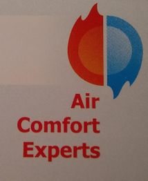 Logo with a flame and water droplet, and the text "Air Comfort Experts" in red.