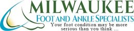 Logo for Milwaukee Foot and Ankle Specialists with a foot icon and cautionary text.