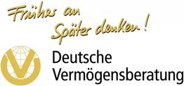 Früher an Später denken! Logo der Deutschen Vermögensberatung mit goldenem Globus-Symbol.