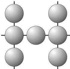 Sechs graue Kugeln bilden ein H auf weißem Hintergrund.
