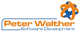 Logo mit Text "Peter Walther Software Development" und einem stilisierten, orangenblauen Globus.
