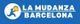 Logotipo azul con texto "La Mudanza Barcelona" y figura corriendo con casa amarilla.