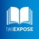 Offenes Buch mit Text "DAS EXPOSE" auf blauem Hintergrund.