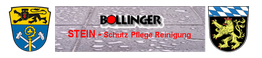 Wappen auf beiden Seiten, in der Mitte Schrift: BOLLINGER STEIN - Schutz Pflege Reinigung.