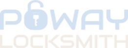 Text logo: "POWAY LOCKSMITH" with a padlock design as the letter "O".