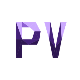 Texte "PV" en dégradé violet sur fond transparent.