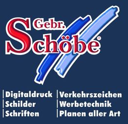 Logo von Gebr. Schöbe mit Text: Digitaldruck, Verkehrszeichen, Schilder, Werbetechnik, Schriften.