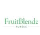 "Logo of FruitBlendz Purées in green text on a white background."