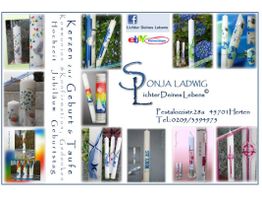 Kollage von kreativ gestalteten Kerzen für verschiedene Anlässe wie Geburt, Taufe und Hochzeit.