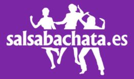 Siluetas bailando salsa con texto "salsabachata.es" sobre fondo morado.