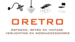 Oretro logo met art deco, retro en vintage meubels en verlichting.