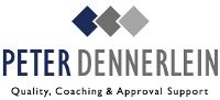 Logo mit drei Rauten und Text: "Peter Dennerlein, Quality, Coaching & Approval Support".
