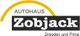 Logo von Autohaus Zobjack, Dresden und Pirna, mit gelbem Bogen über schwarzem Text.