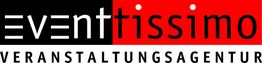 Schwarz-rotes Logo mit dem Text "Eventtissimo Veranstaltungsagentur".