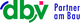 Logo mit dem Text "dbv Partner am Bau" in grüner und blauer Schrift, rosa Quadrat über "V".