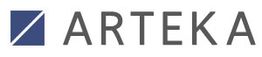 Logo mit blauem Quadrat und diagonaler Linie, daneben der Text "ARTEKA" in grauer Schrift.