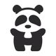 Simple black and white panda illustration with rounded shapes, standing upright.