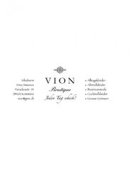 Visitenkarte der "Vion Boutique" mit Adresse und Kleiderangebot. Elegantes, schlichtes Design.