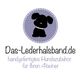 Logo mit schwarzem Hund und Text: "Das-Lederhalsband.de, handgefertigtes Hundezubehör".