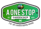 A One Stop Garden Shop logo with green background, established 2010, for all landscaping needs.
