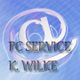 Blaues Logo mit @-Symbol und Text: "PC SERVICE K. WILKE".