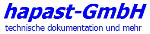 Logo der hapast-GmbH mit dem Slogan "technische dokumentation und mehr" in blauer Schrift.