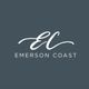 Logo with elegant script letters "EC" and text "Emerson Coast" on a dark background.