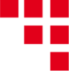 Rotes und schwarzes Mosaikmuster mit quadratischen Formen auf weißem Hintergrund.
