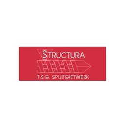 Rood logo van Structura met tekst "T.S.G. Spuitgietwerk."
