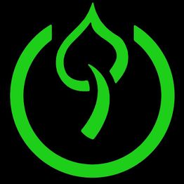 Grünes Blatt-Symbol in einem Kreis auf schwarzem Hintergrund.