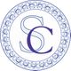Cerchio con lettere decorative "SC" al centro e bordo con motivo ripetuto di lettere ornate.