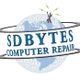 SDBYTES Computer Repair logo with a globe, binary numbers, and a wrench symbol.