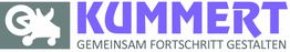 Logo von Kummert mit Slogan "Gemeinsam Fortschritt gestalten" in Lila und Grau.