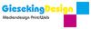 Logo von Gieseking Design mit bunten Quadraten und Slogan "Mediendesign Preetzlab".