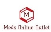 Hexagonal logo with "M" above "Meds Online Outlet" text in red and black.