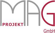 Logo mit grauem Text "MAG", roter Text "Projekt" und "GmbH" darunter.